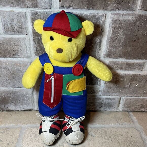 VTG Baby GUND Teddy Rainbow Brightbear Red Blue‎ Overalls Plush 15" Hat Shoes - Picture 1 of 7